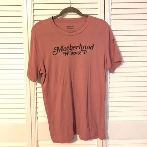 Mom Culture “Motherhood - Winging It” pink t shirt
